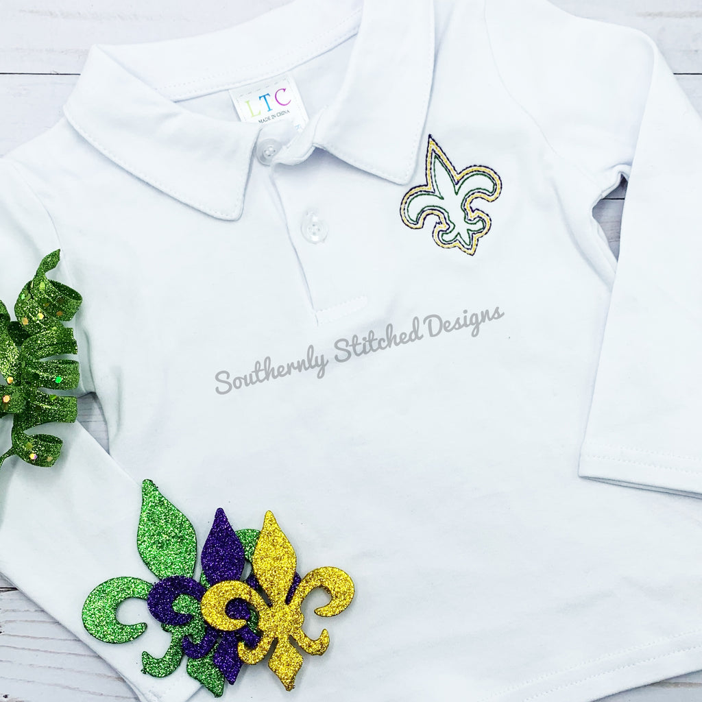 Mardi Gras Fleur De Lis Long Sleeve Polo – Southernly Stitched