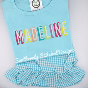 Funky Summer Name + Aqua Gingham Short Set