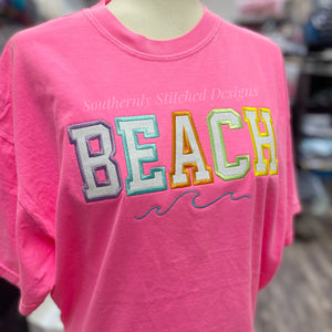 Varsity Beach Neon Pink Comfort Color Tee