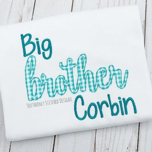 Aqua Gingham Big Brother Applique