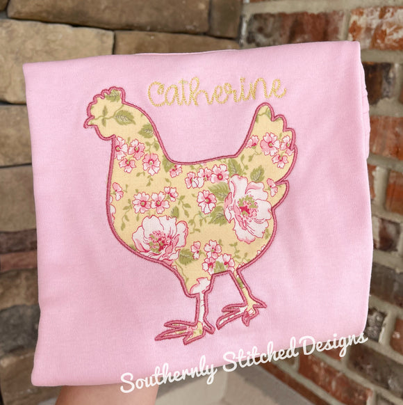 Pink + Yellow Floral Chicken Applique