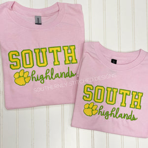 Pink South Highlands Paw (Sweatshirt & Tshirt)