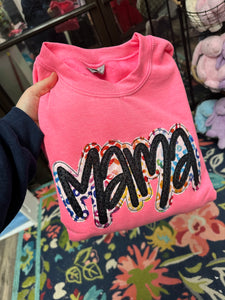 Bright Pink Black Sequin Mama Sweatshirt