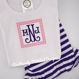 Fishtail Frame Initial + Purple Stripe Short Set