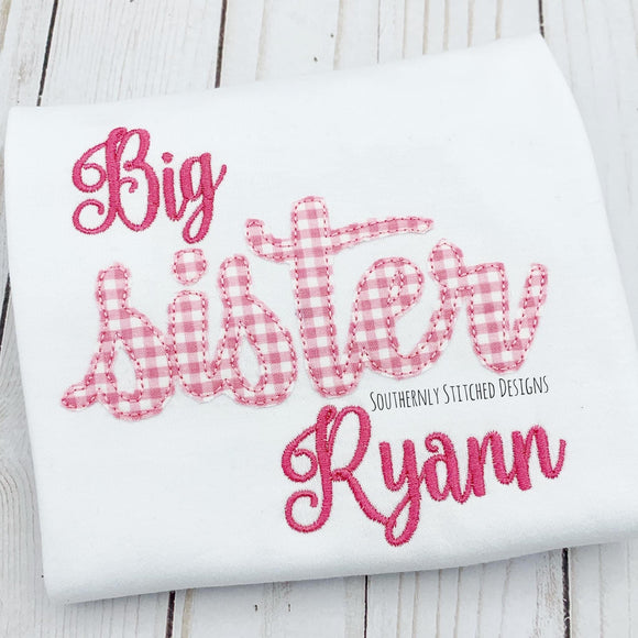 Pink Gingham Big Sister Applique