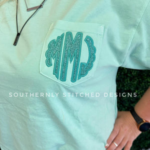 Comfort Color Glitter Initial Pocket Tee