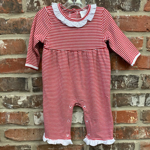 Red And White Striped Ruffle Romper