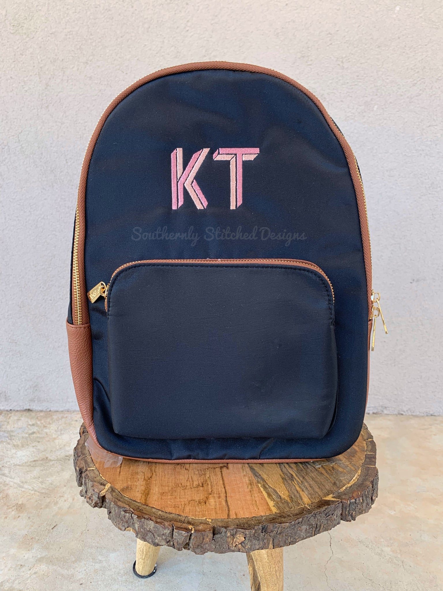 Monogrammed 3-initial Personalized Embroidered Backpack Back 