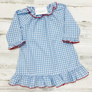 Blue Gingham/Red Trim Gown