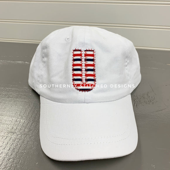 White with Navy/Red Striped Baby Hat