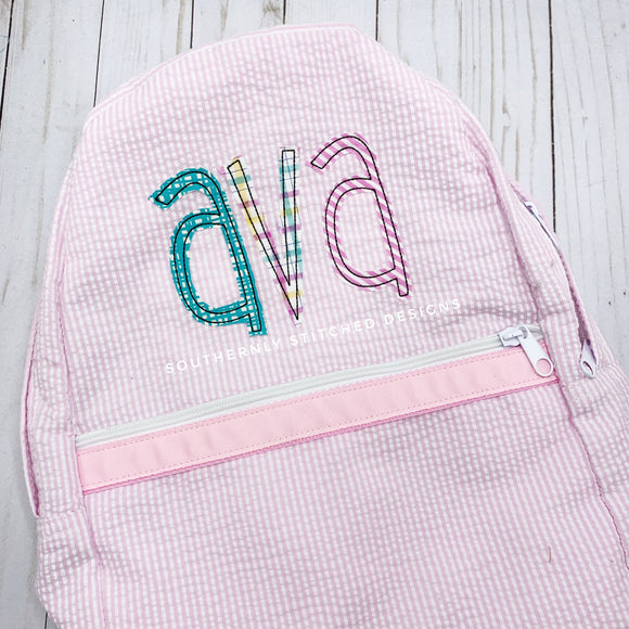 Seersucker Toddler Backpack with Appliqued Name