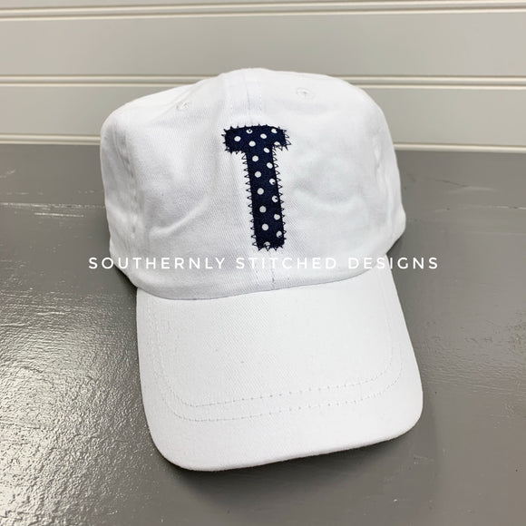 White with Navy Dot Baby Hat