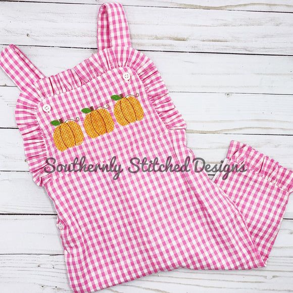 Pink Gingham Longall with Pumpkin Trio