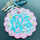 Pink and Blue Floral Embroidered Tag